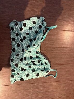 Deesse Lingerie Mint Lace Bralette with Black Polka Dots U13